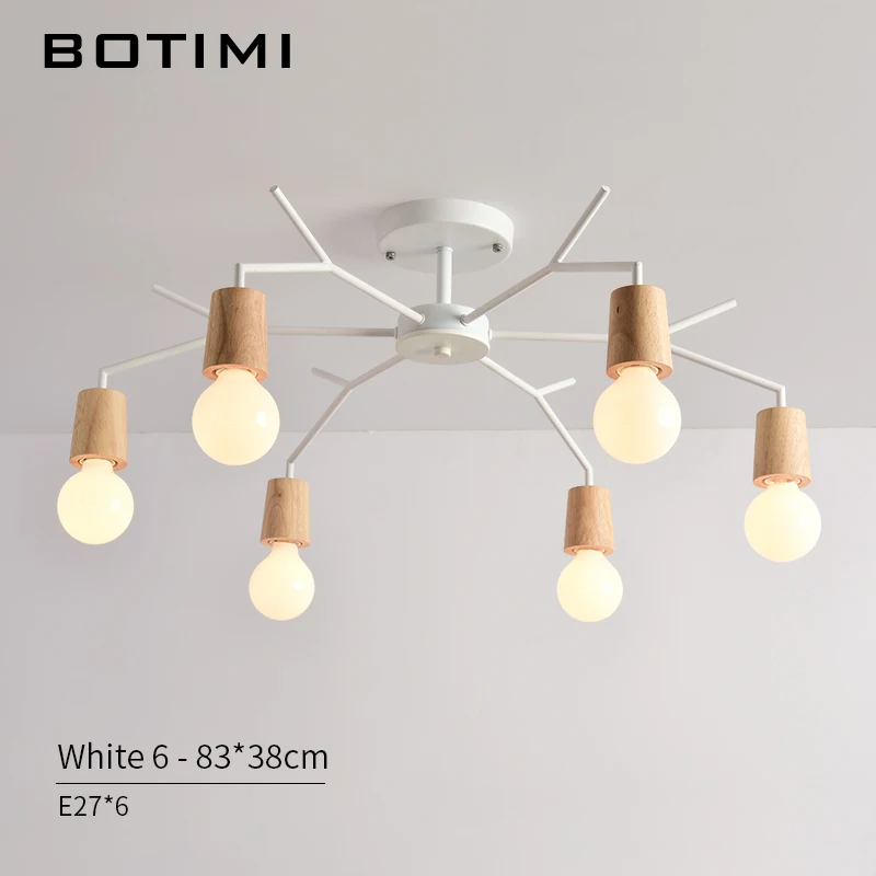 6 Light White BOTIMI Американский деревянный светодиодный потолочный светильник для гостиной черный металлический потолочный светильник E27 спальня белые комнатные деревянные люстры - Цвет корпуса: 6 Light White