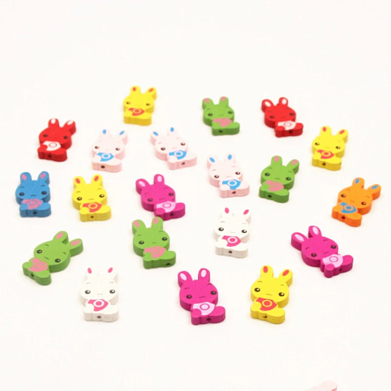 Handmade 50pcs 30X18mm Animal Wooden Beads Cute Rabbit Pattern Spacer Wood for jewelry Making DIY Rattle Pacifier Clip | Украшения и