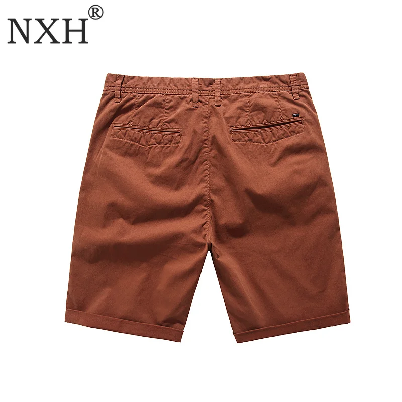 NXH 2019 новые летние однотонные х/Б мужские шорты облегающие по колено Высокое