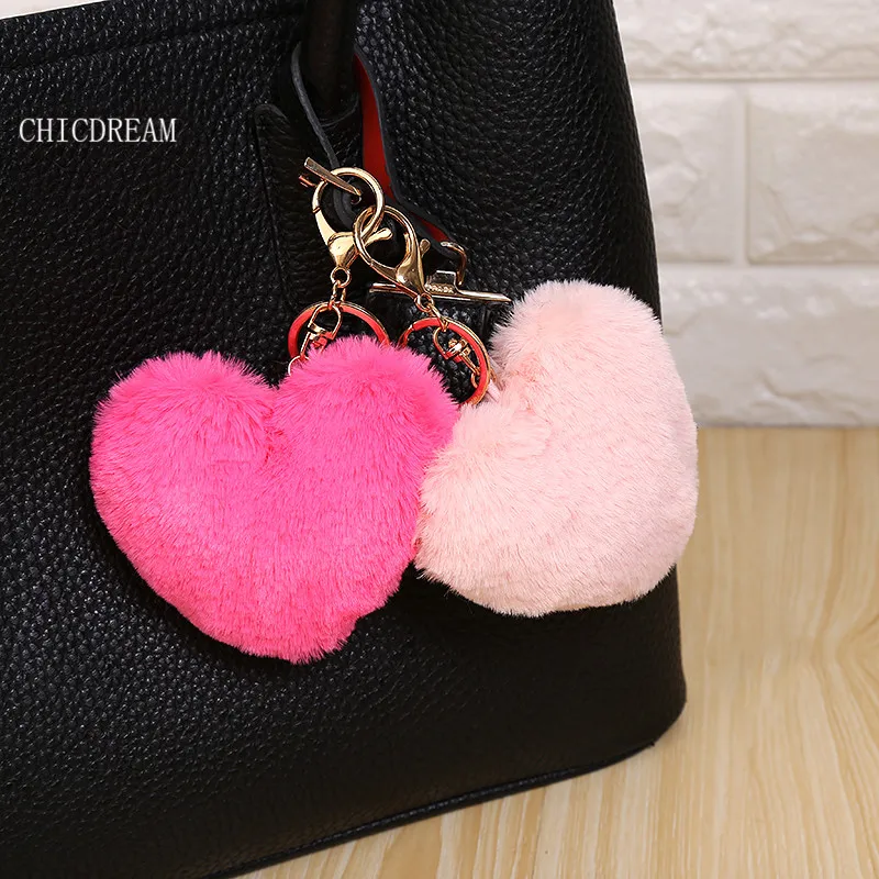 Искусственный кроличий мех сердце дизайн брелок для ключей шар помпон сотовый