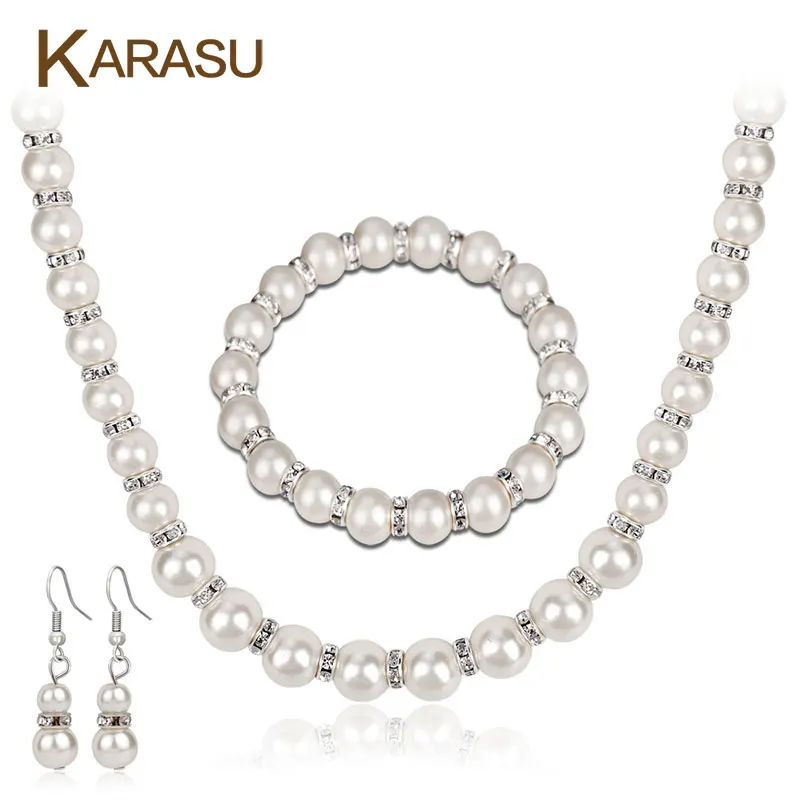 KARASU простое свадебное ожерелье из искусственного жемчуга серьги браслет набор