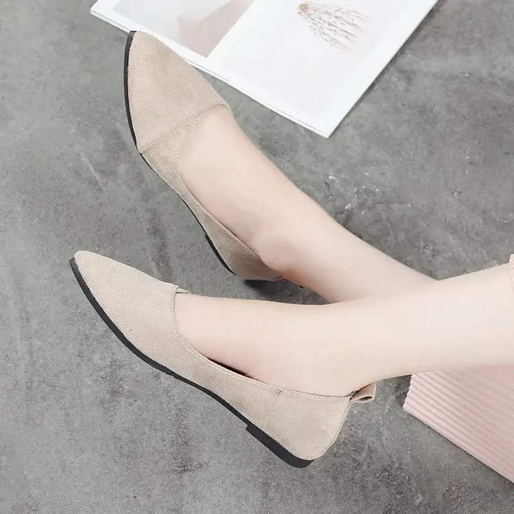 

Solid Flat Casual Women Shoes Fashion Slip-On Pointed Toe Shallow Breathable Non-slip PU Leather Flock Sneakers Female Shoes