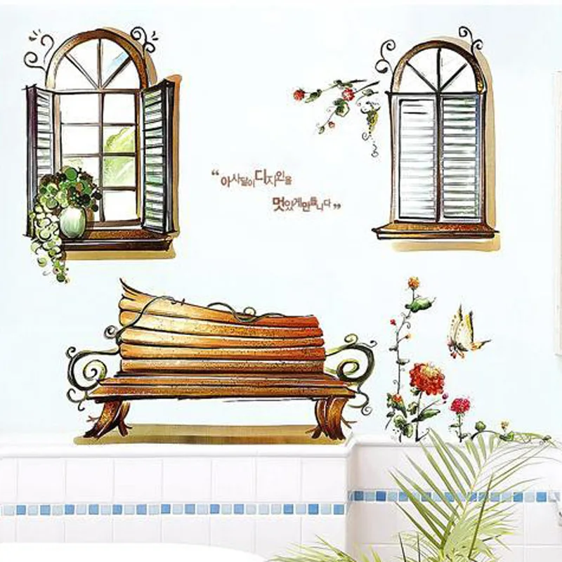 

3D Windows Pastoral Style Wall Stickers For Living Room Sofa Home Decoration Creative Stickers