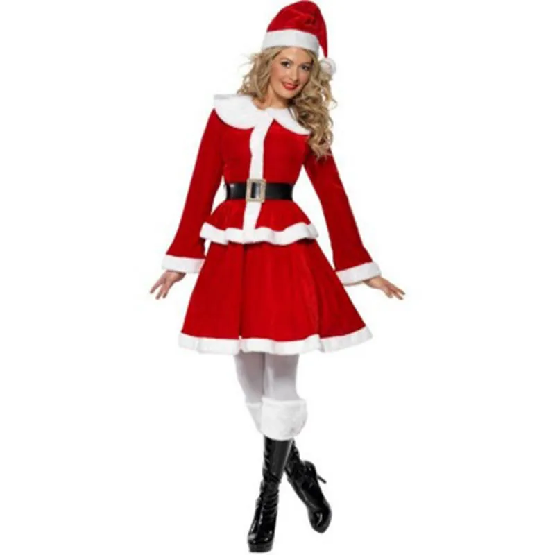 Sexy Woman Santa Claus Cosplay Costume Party Christmas Carnival Girl 4pcs Clothes Skirt Hat Belt Equipment | Тематическая одежда и