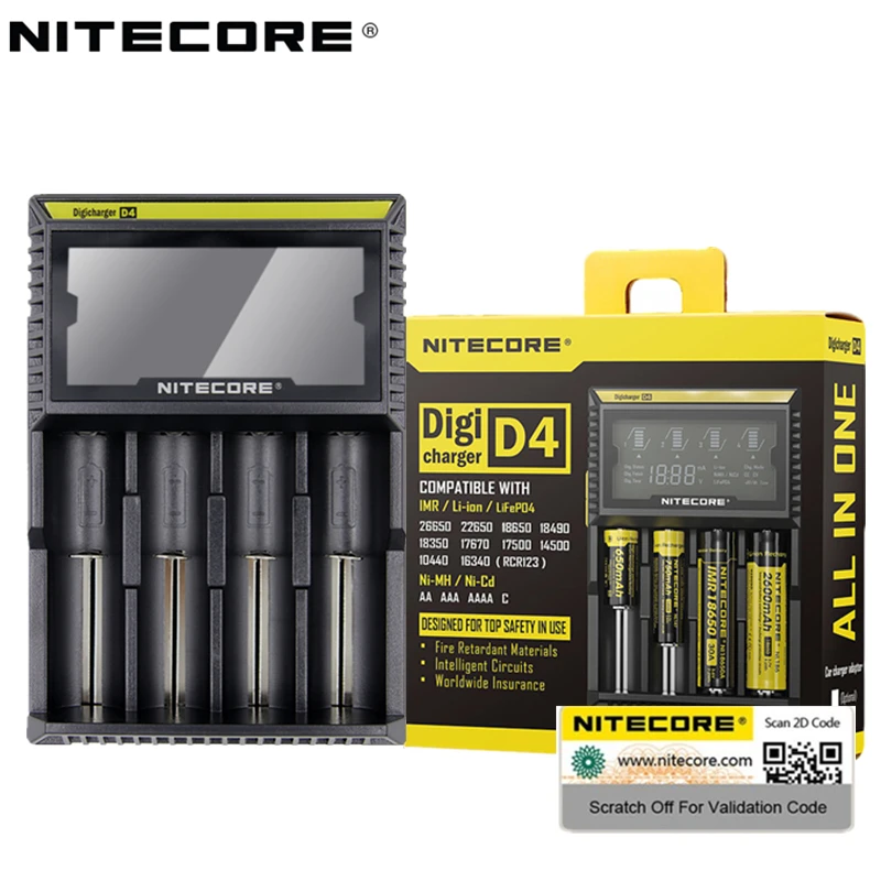 100% оригинальное зарядное устройство Nitecore D4 с ЖК дисплеем интеллектуальное Li Ion