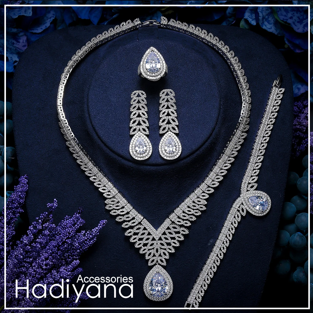 

HADIYANA Fashion Dubai Bridal Zirconia Jewelry Sets Luxury Dubai Exquisite Wedding Accessories Waterdrops TZ8151 Bransoletka