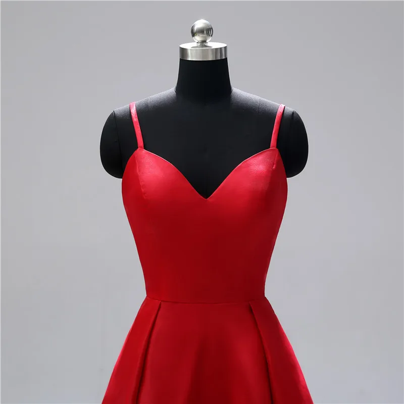 Красное коктейльное платье для женщин атласное на бретелях спагетти с сердечком