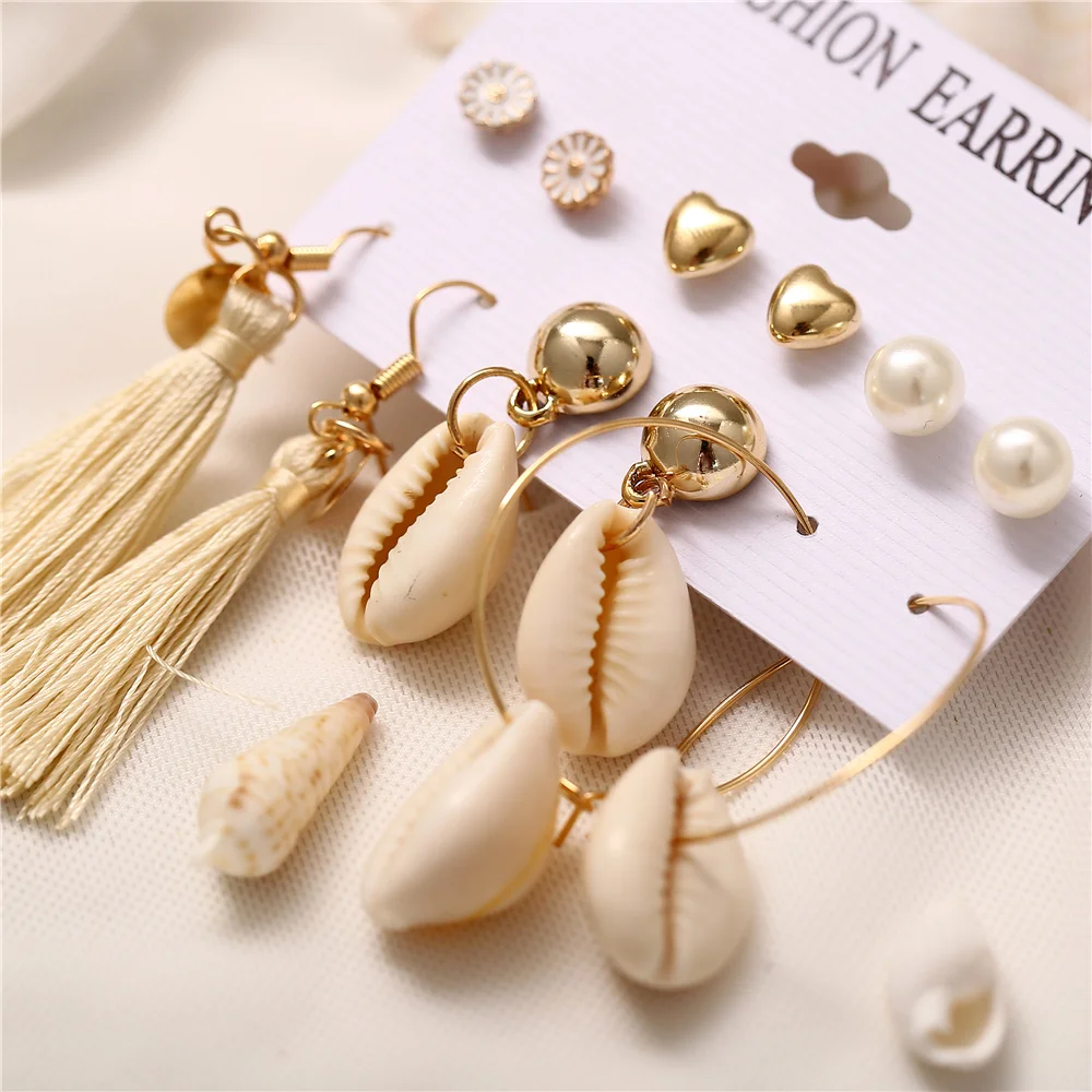 Женские серьги подвески IF ME винтажные богемные в виде морских ракушек Комплект