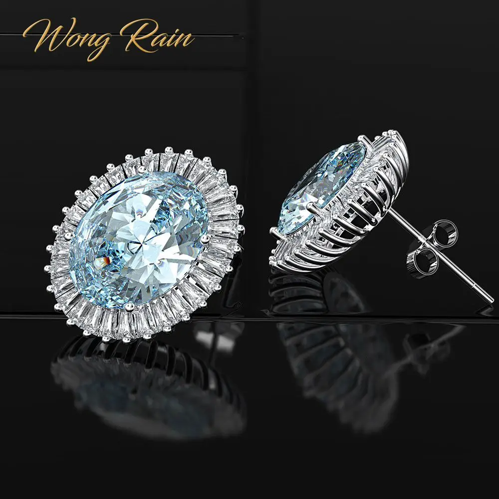 Серьги гвоздики Wong Rain из стерлингового серебра 925 пробы с овальной огранкой