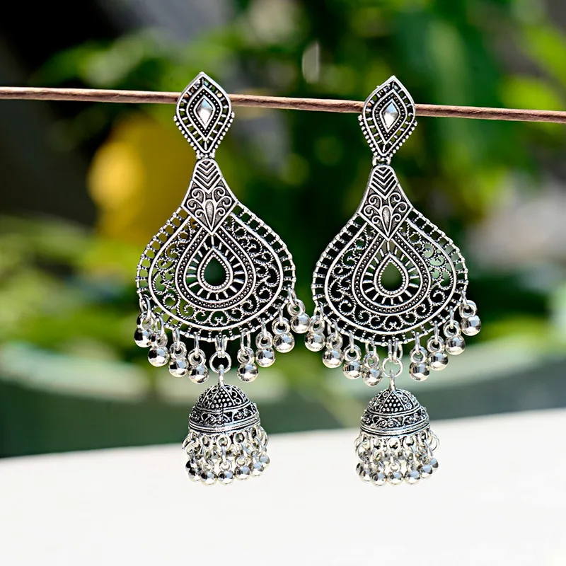 Этнические серьги с золотыми кисточками Jhumka индийские этнические хиппи