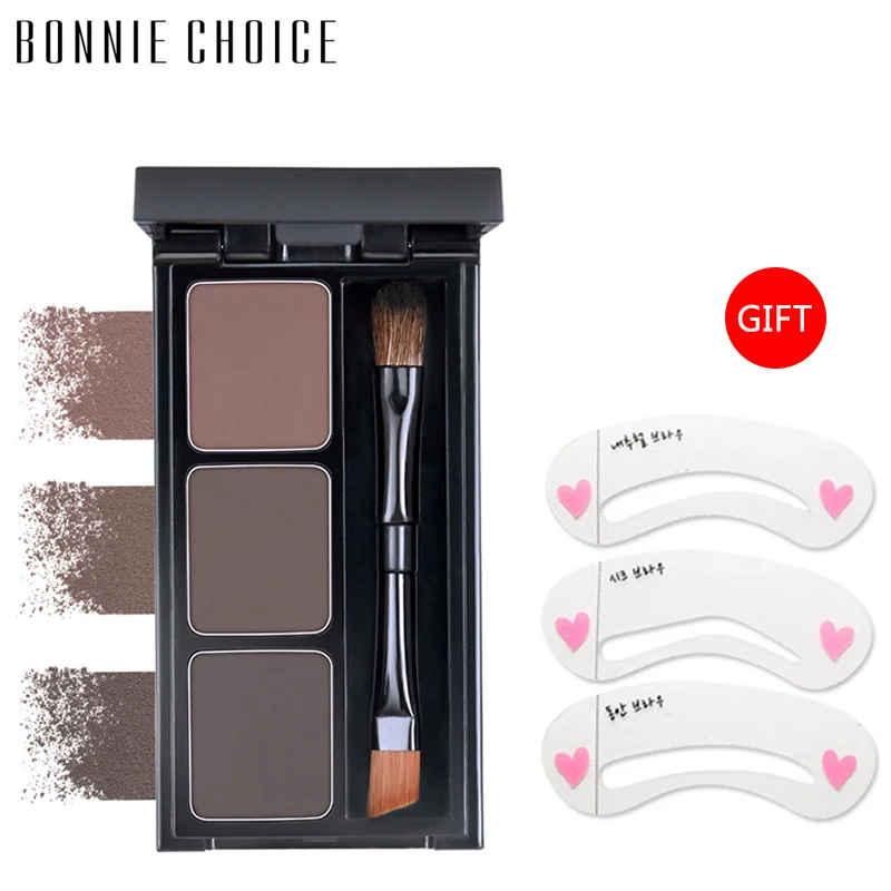 Пудра для бровей BONNIE CHOICE 3 цвета натуральная водостойкая Палитра кисть