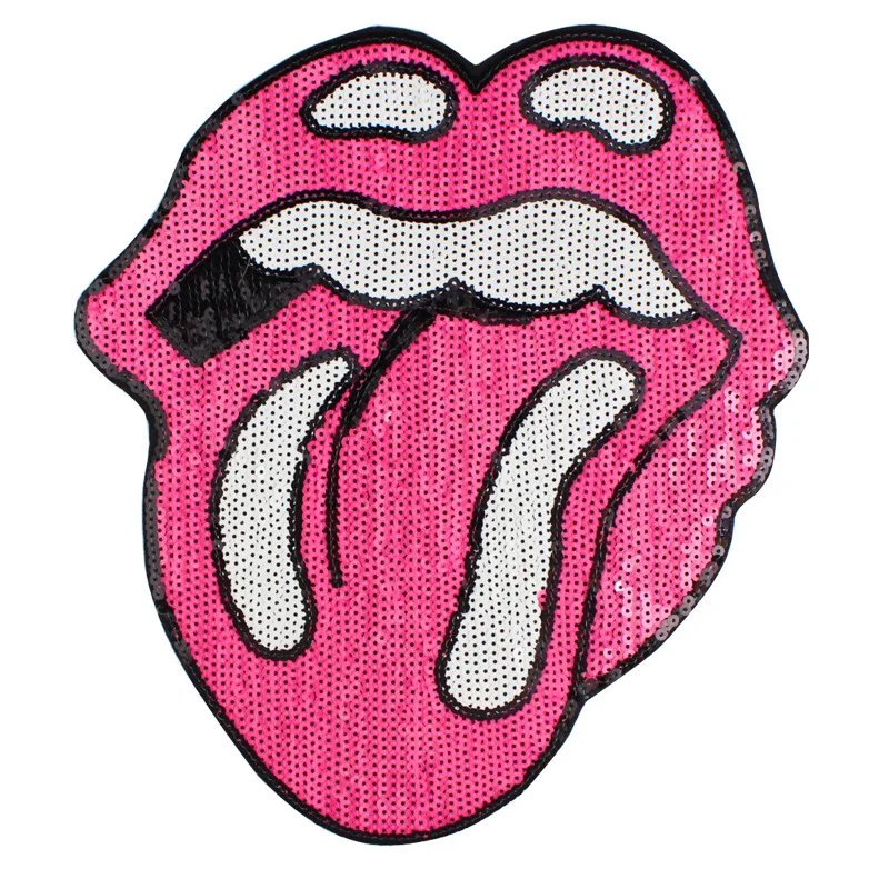 

New Mouth With Sequined Patches Fashion Applique lron on Patch for Clothes Bags DIY Decal Apparel Accessory 1Set(2pcs)