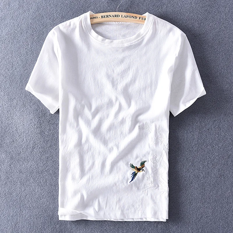 Мужская льняная футболка с коротким рукавом приталенная хлопковая в стиле ретро