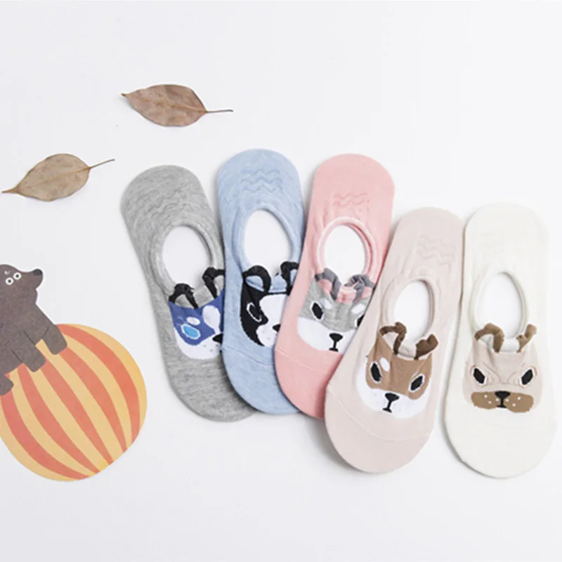 Новинка 5 пар/лот Милые хлопковые тапочки с объемными собаками Низкие невидимые