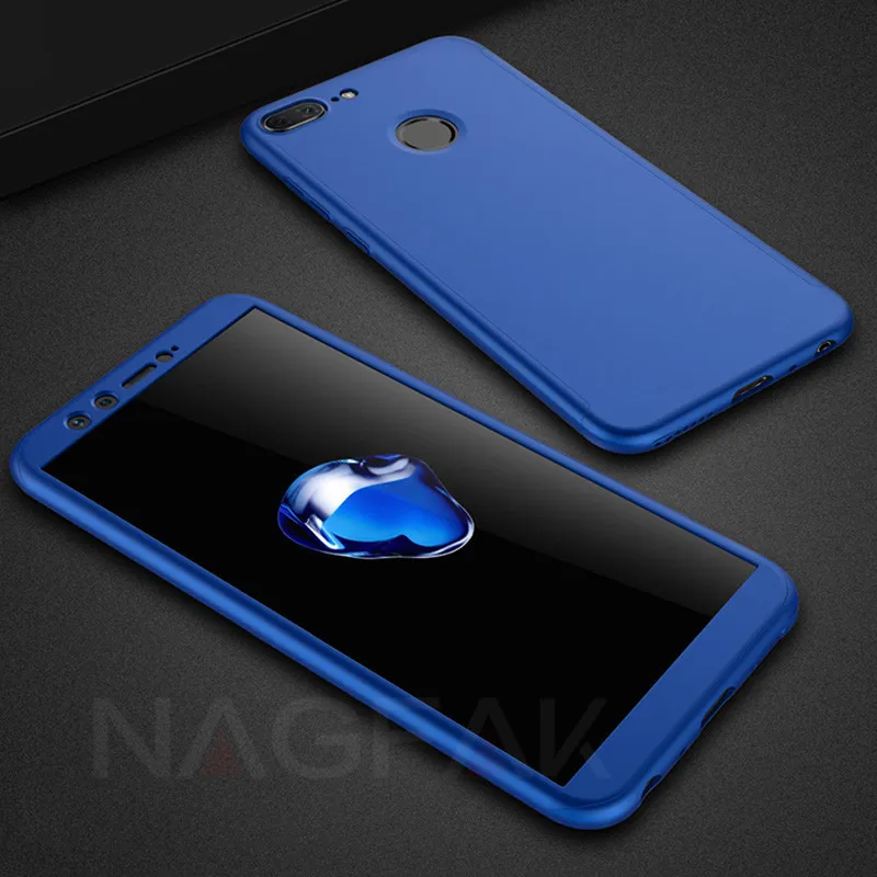Blue Роскошный 360 Полный чехол для телефона на huawei Honor 9 9 Lite 8X Max 7A 7C Pro защитный чехол с закаленным стеклом 7A 9 Lite чехол - Цвет: Blue