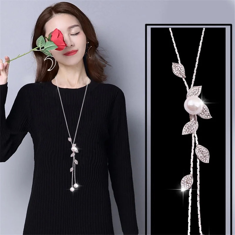 Женское длинное колье с узором в виде листика Baloki Femme эффектное Макси Colar модное