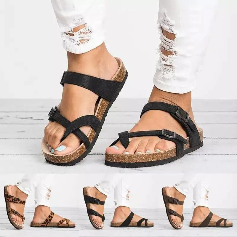 Женские пляжные тапочки с леопардовым принтом туфли на плоской подошве в стиле