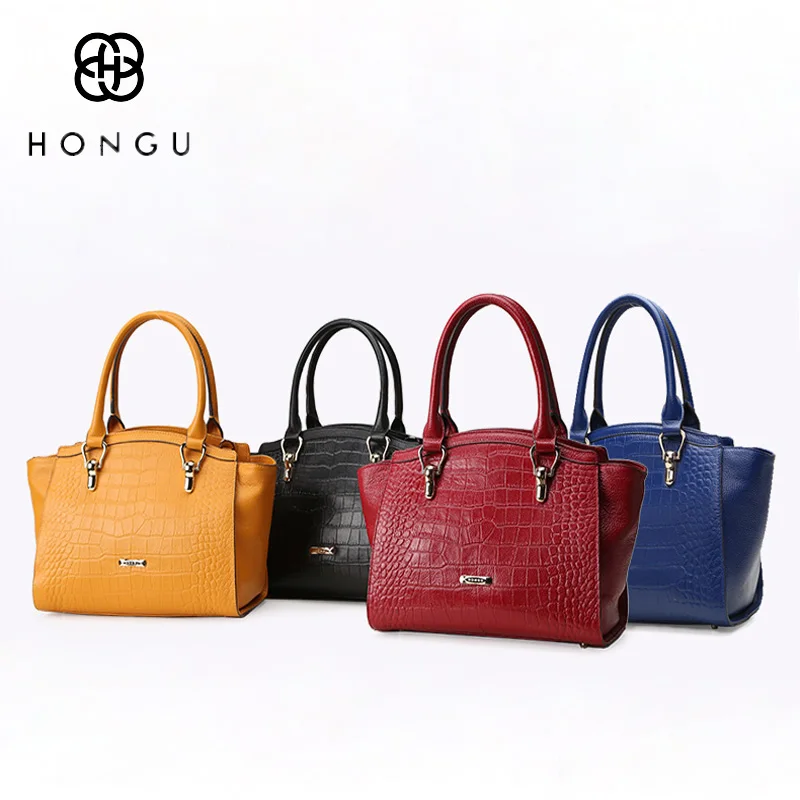HONGU верхний слой коровья кожа женские сумки сумка на плечо тоут с крокодиловым