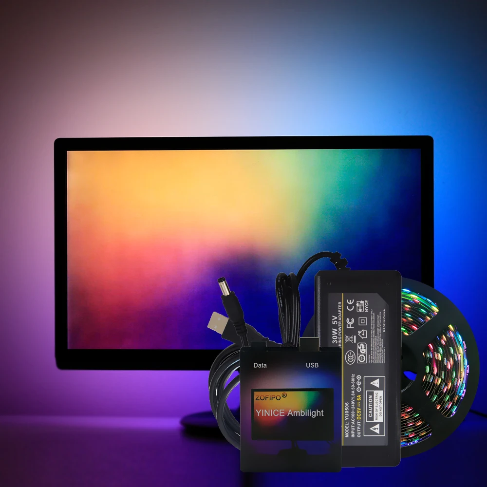 DIY Ambilight ТВ ПК Мечта Экран USB Светодиодные ленты лента компьютерный монитор Подсветка прибор приемно-WS2812B Светодиодные ленты 1/2/3/4/5 м полный набор