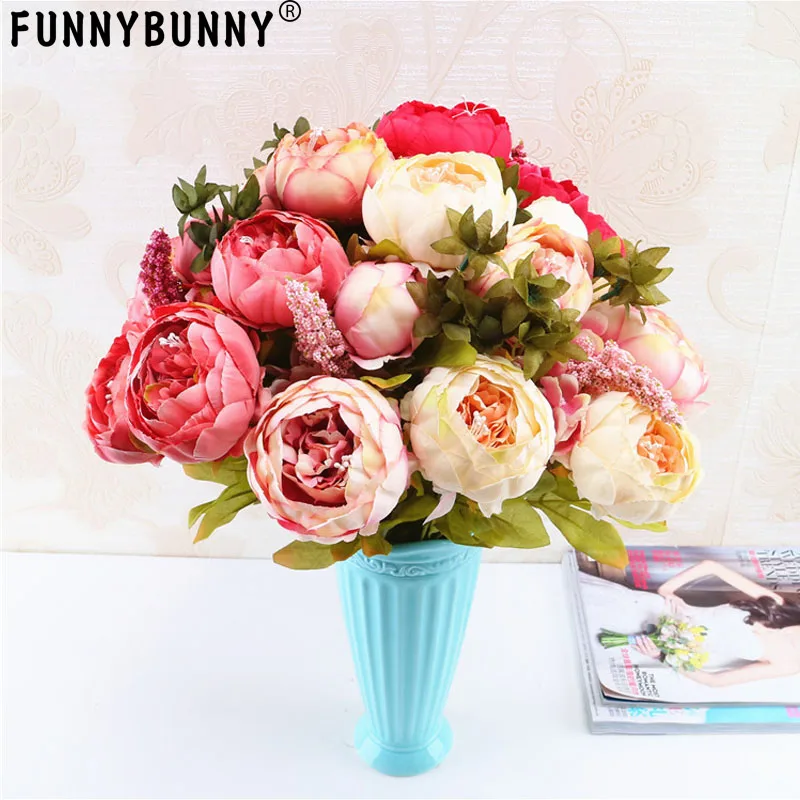 Fake Flowers Vintage Artificial Peony Silk Wedding Home Decoration Pack of 1 (champagne) | Дом и сад