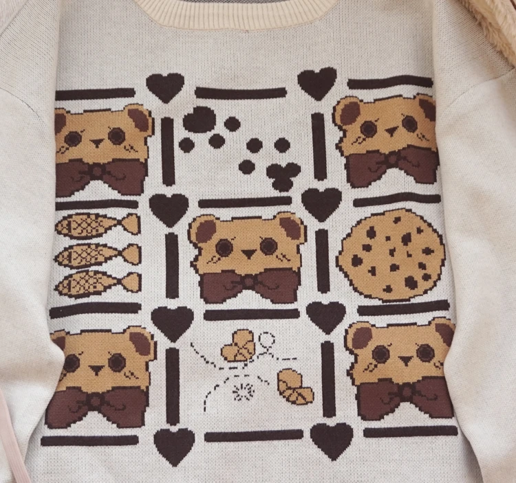 Осенний японский Kawaii женский зимний теплый свитер Милый Винтажный вязаный