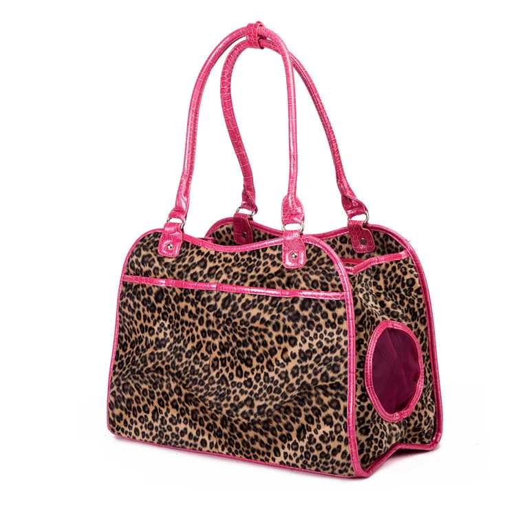 Pet Handbag Small Outdoor Travel Cheetah Textured Leather Durable Zip Round Ventilated Portable | Дом и сад