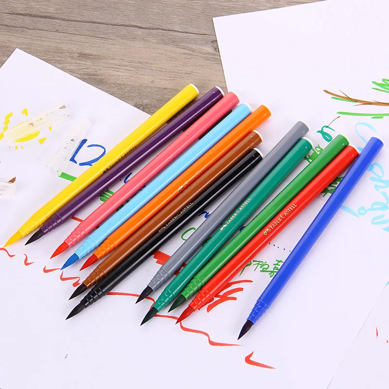 Faber Castell Акварельные Aquarell каллиграфии маркеры щеток с мягким наконечником рисовать графический маркер на Цветной ручка для рисования манги 12 Цветов