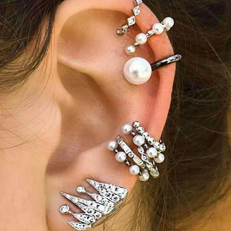 9 шт./компл. Boho ушные манжеты Brincos имитация жемчужная Сережка-шип серьги набор женские эффектные богемные серьги с кристаллами ювелирные изделия 1E629