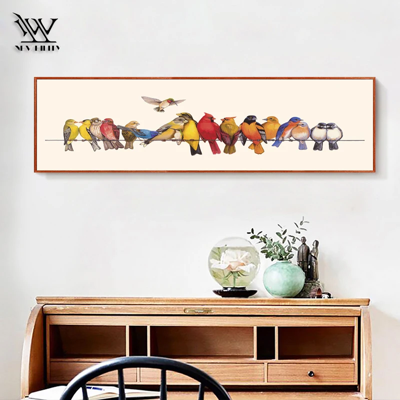 Watercolor Animal Birds Poster Nodic Pastoral Art Canvas Painting Wall Picture Long Banner Print Modern Home Decoration | Дом и сад