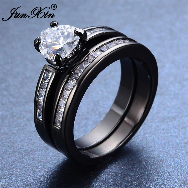 Набор Колец JUNXIN с белым цирконием Ювелирное Украшение черным и золотым покрытием