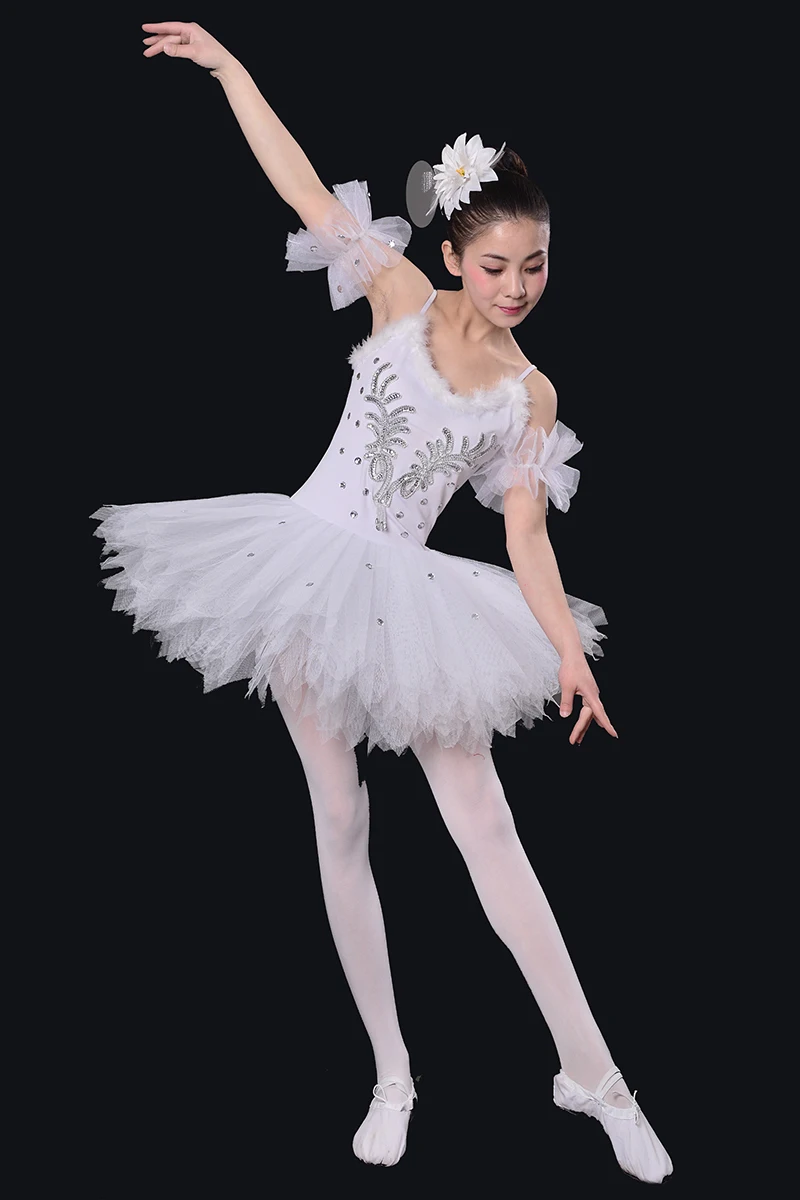 Балетная одежда вуаль костюмы для взрослых черно-белая Лебединая юбка с перьями