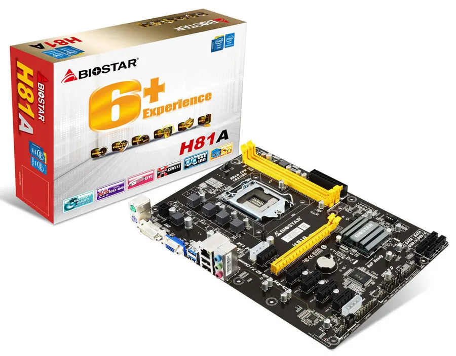 Полный, BIOSTAR H81A материнская плата 6 PCI-E видеокарта ATX LGA 1150 DDR3 ПАМЯТЬ Core i3 i5 i7 4690