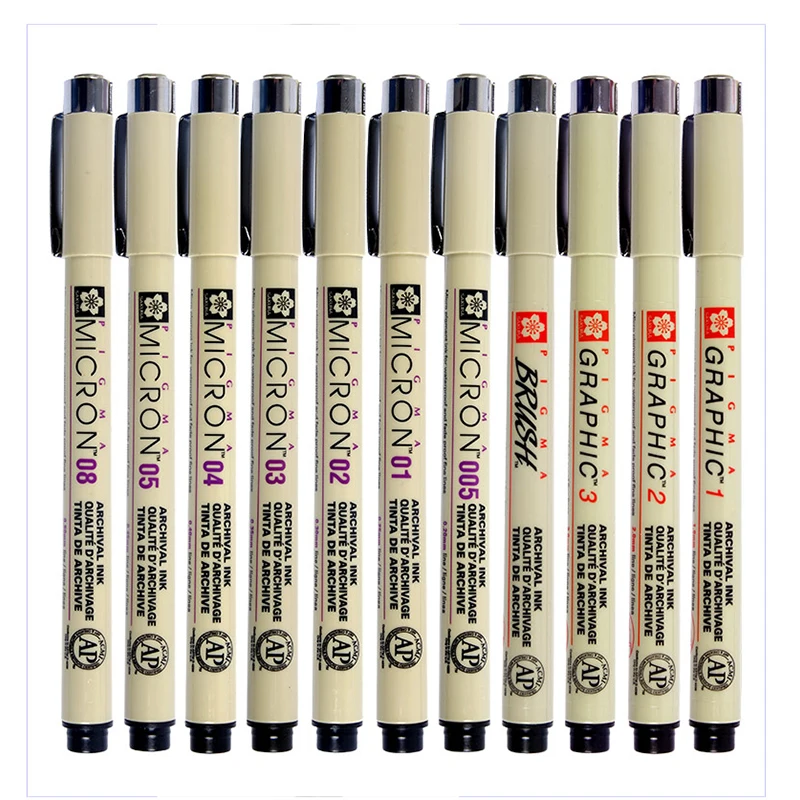 Sakura 11 шт. Pigma Micron игла водостойкие тонкие линии Черный Эскиз Маркер авторучка для