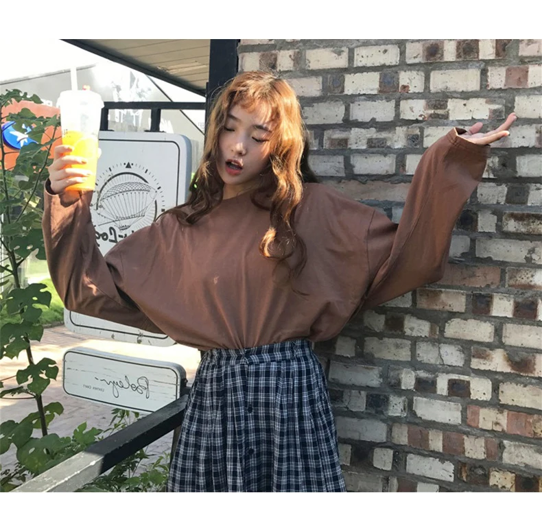 Футболки HARAJUKU женские Простые Топы шикарные свободные модные мягкие женские s рубашка для отдыха Корейская Классическая однотонная женская футболка с длинным рукавом