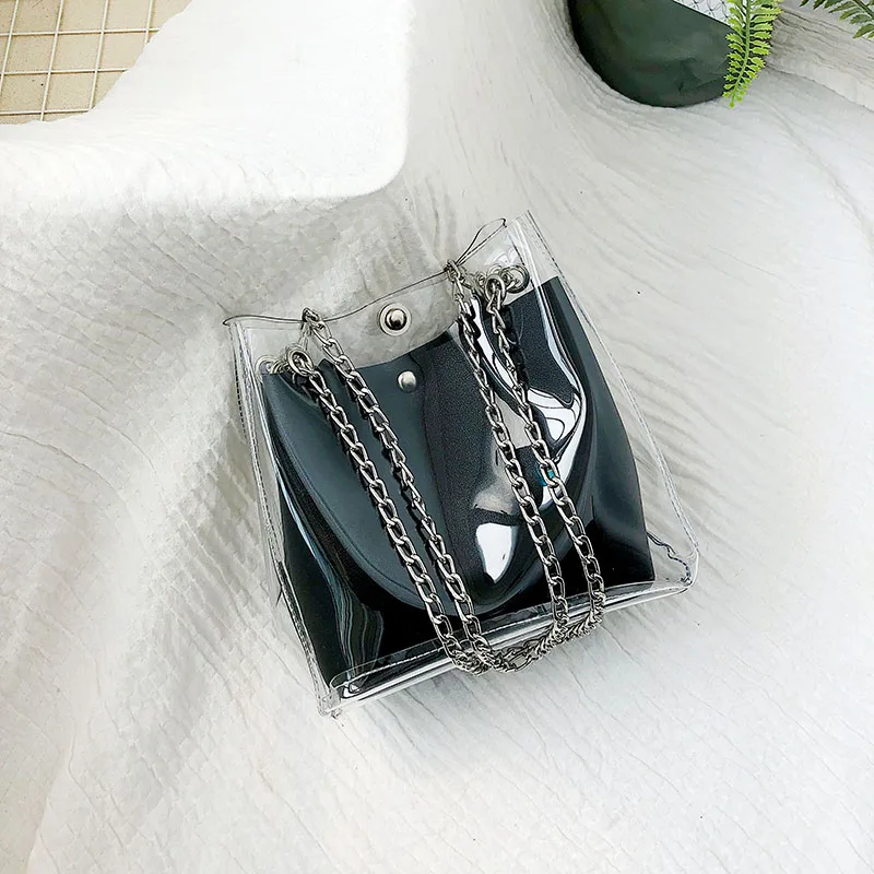 

DCOS Women Small Bucket Bags Plastic Transparent Totes Composite Chain Bag Female Mini Jelly Handbags