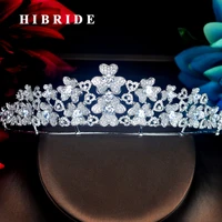 hibride sparkilng full cubic zircon ribbon bridal headband crown hair accessories elegant flower design women tiara jewelry c76