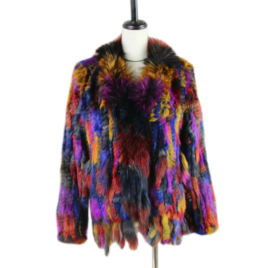 2021 giacca da cappotto in maglia di pelliccia di coniglio naturale da donna alla moda inverno donna Trench capispalla cappotti collo di pelliccia di procione di grandi dimensioni