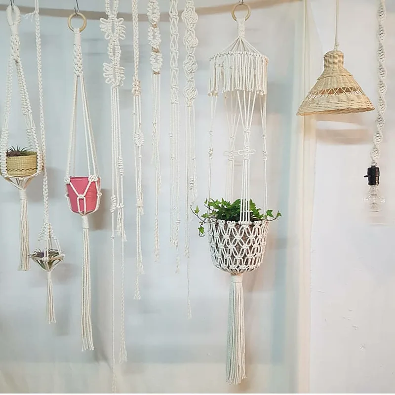 Ручной работы хлопок тканые макраме стены кашпо для цветов Decoracion Hogar цветочный горшок Gatden корзина для украшений растительный держатель