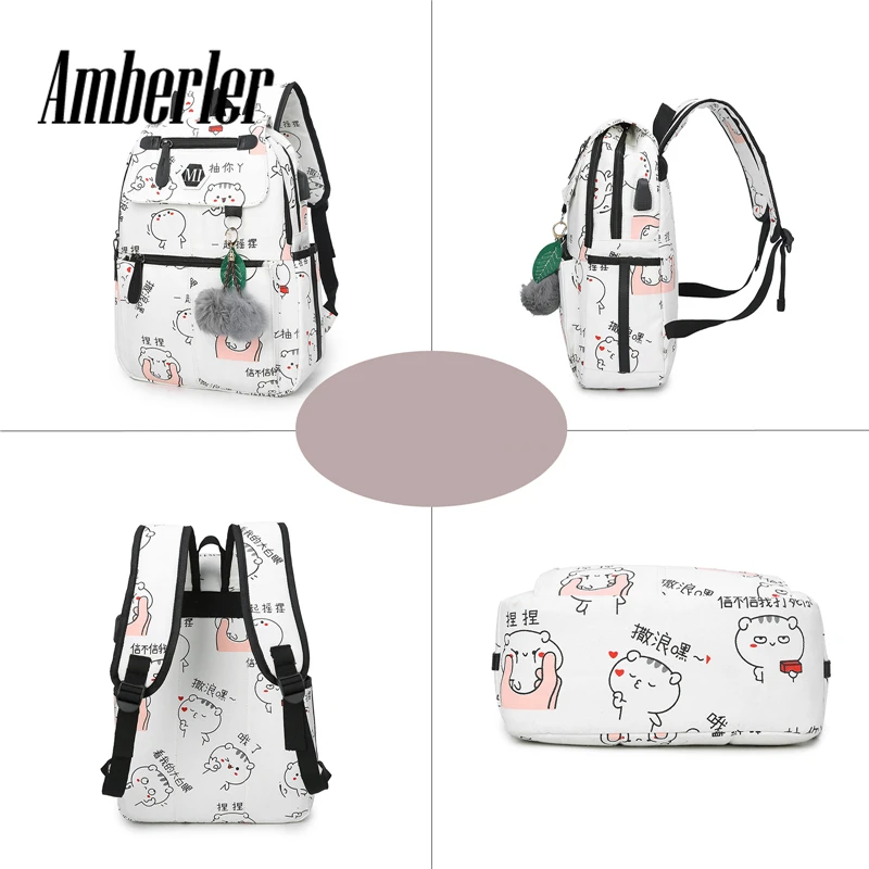 Женский холщовый рюкзак Amberler дорожные школьные ранцы с принтом для девочек