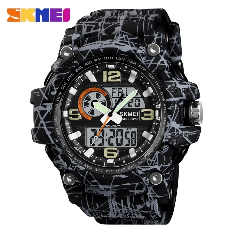 gray black SKMEI, новинка, S Shock, мужские спортивные часы, большой циферблат, кварцевые, цифровые часы для мужчин, люксовый бренд, светодиодный, военные, водонепроницаемые, мужские наручные часы - Цвет: gray black