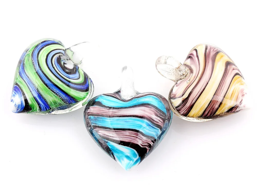 Wholesale 6pcs handmade Murano Lampwork Glass Mix Color Stripe Heart Pendant Fit Necklace Hot Jewelry gift p0046 | Украшения и