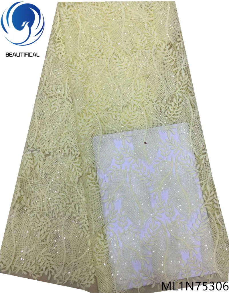 Beautifical French lace fabrics white bridal embroidery sequins fabric for wedding nigeian net 5yards ML1N753 | Дом и сад