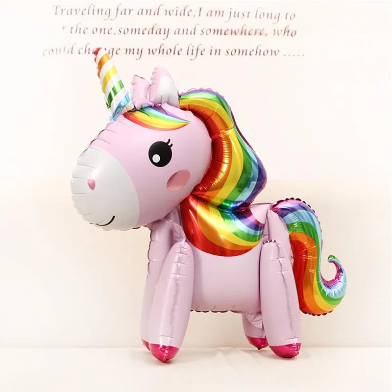 Pink rainbow unicorn 1 шт. 3D Милые радужные единороги, стоячие фольгированные шары для свадьбы, дня рождения, вечеринки, декоративные принадлежности, Мультяшные шары, детские игрушки для душа - Цвет: Pink rainbow unicorn