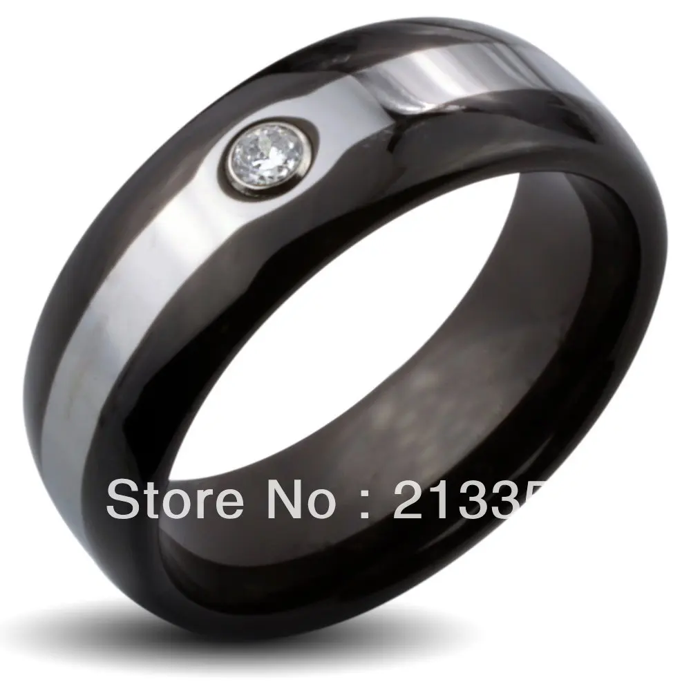 

Free Shipping Buy Cheap Discount Price USA HOT Selling 8MM Men&Womens Black Dome With Zircon Two Tone Tungsten Wedding Rings