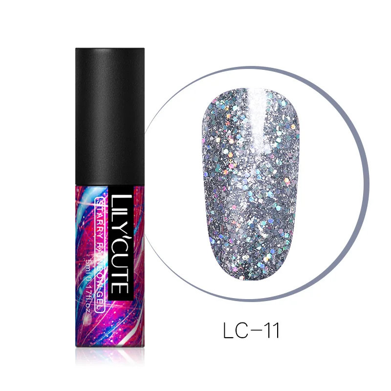 Starry LC-11 LILYCUTE 5 мл Блестящий УФ Гель-лак с блестками Блестящий голографический мерцающий отмачивающийся Гель-лак для дизайна ногтей маникюрный лак - Цвет: Starry LC-11