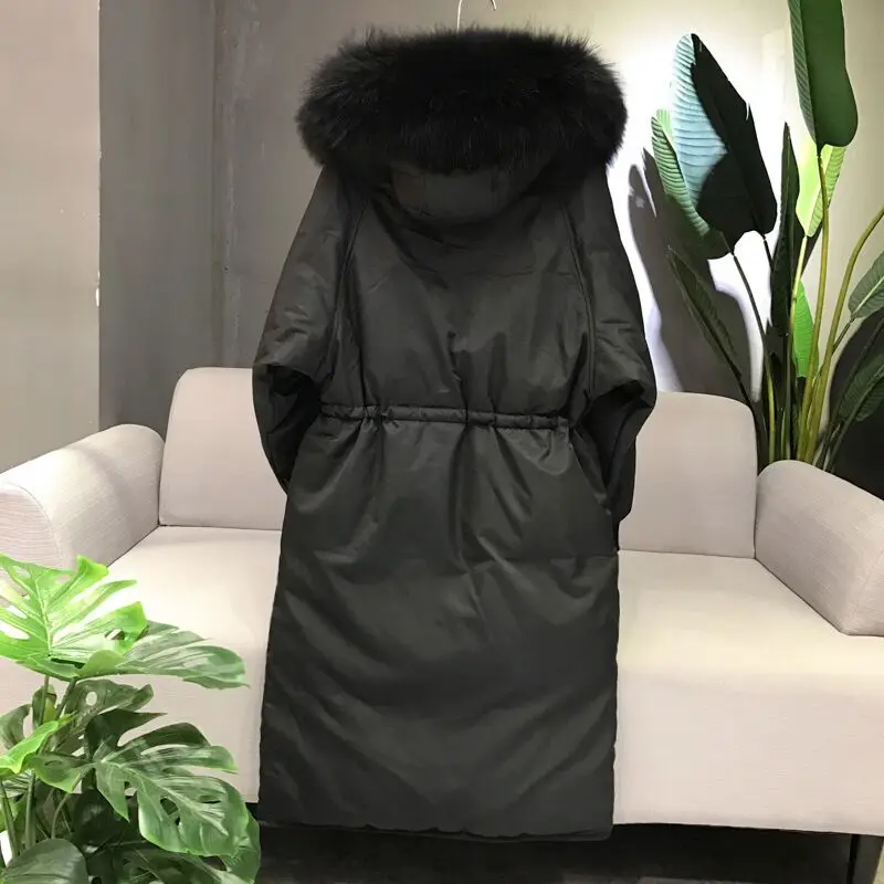 Женское пуховое пальто с большим капюшоном из меха енота, женская зимняя длинная куртка, пуховые парки, одежда больших размеров
