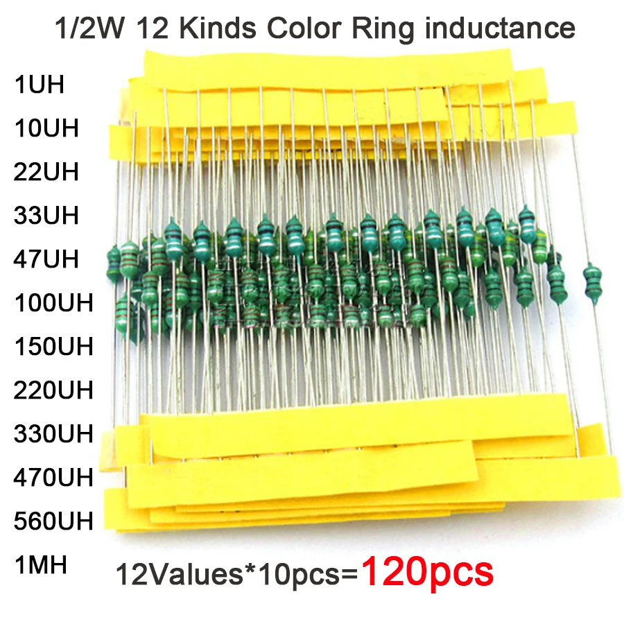 

0307 DIP 1/4W 12 Kinds Color Ring inductance Each 10pcs Inductors Assorted Set Kit 1UH 10 22 33 47 100 150 220 330 470 560 1MUH