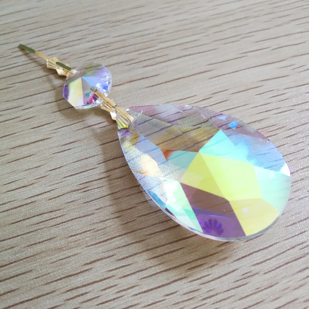 20 шт./лот блеск de cristal 50 мм Teardrop Crystal AB Украшения кристаллы люстра Запчасти Освещение кулон с золотыми Bowties