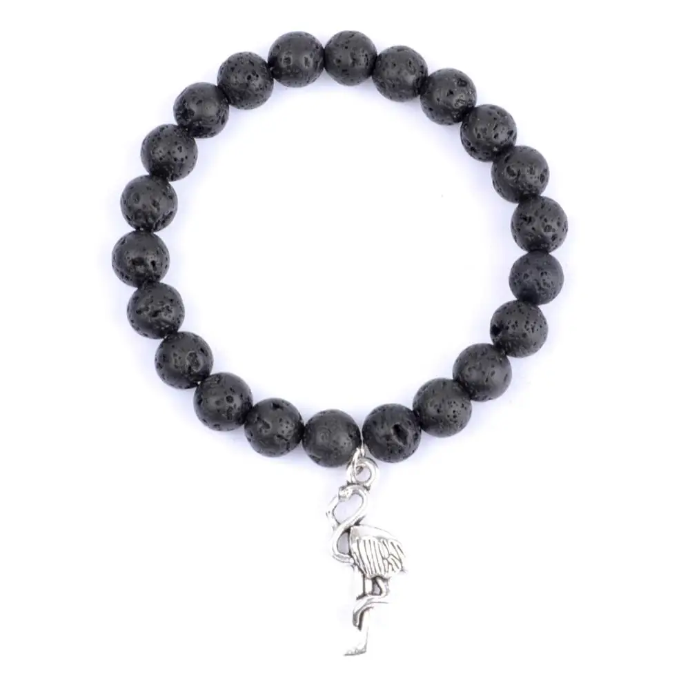 Black Lava Модные серебряные Фламинго Браслеты Натуральный красивый браслет с камнями для мужчин Jewelry Braslet Bijoux Erkek Mileklik - Окраска металла: Black Lava