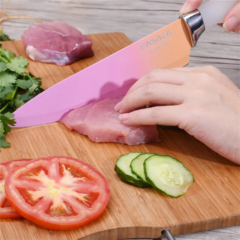 FASAKA Creative New Design Colorful Gradient Chef Knife Stainless Steel 8'' inch Professional Meats Santoku Knives Kitchen Tools | Дом и